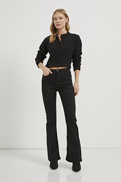 Arma Life Kadın Yüksek Bel İspanyol Paça Siyah Pantolon