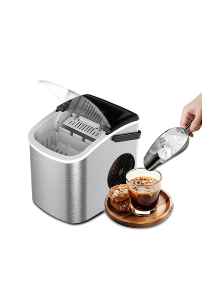 Hope صانعة ثلج صغيرة محمولة للمطبخ، BH-14، بمقبض، سعة 12 كجم/24 ساعة، لون فضي