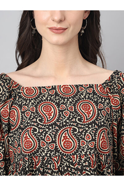 IndHeritage Black top with ethnic prints perfect for office / casual wear