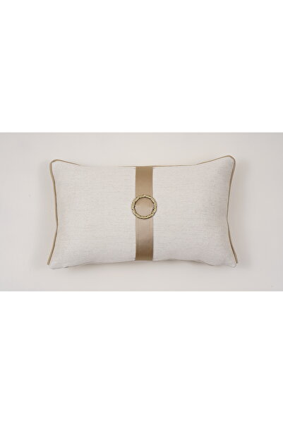 Home Bee 30x50 Bej Ve Gold Toka Detaylı Kırlent Kılıfı