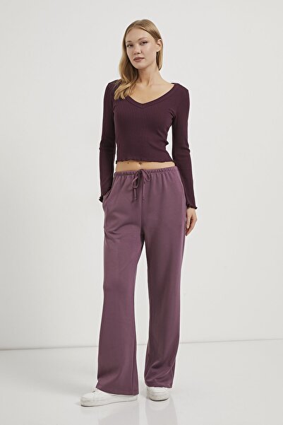 Arma Life Women's Elastic Wide Leg Plum Modal Sweatpants