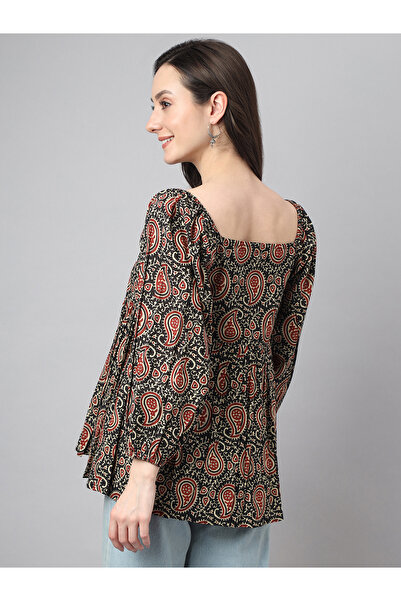 IndHeritage Black top with ethnic prints perfect for office / casual wear