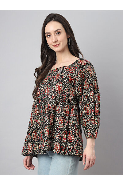 IndHeritage Black top with ethnic prints perfect for office / casual wear