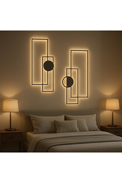 KILINÇARSLAN MÜHENDİSLİK LED Işıklı Çift Parça Geometrik Metal Duvar Dekoru