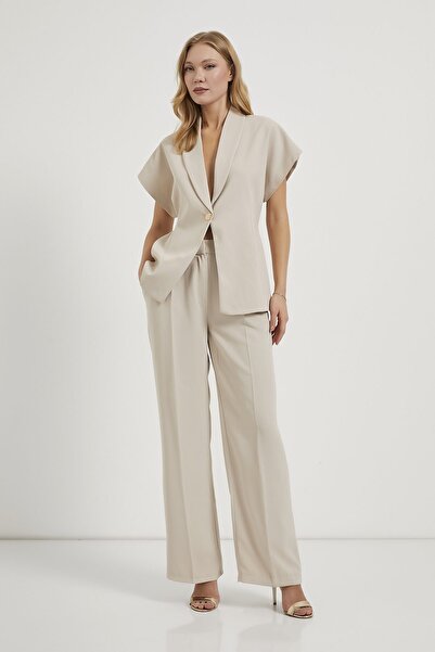 Arma Life Women's Premium Vest Wide Leg Pants Cream Set