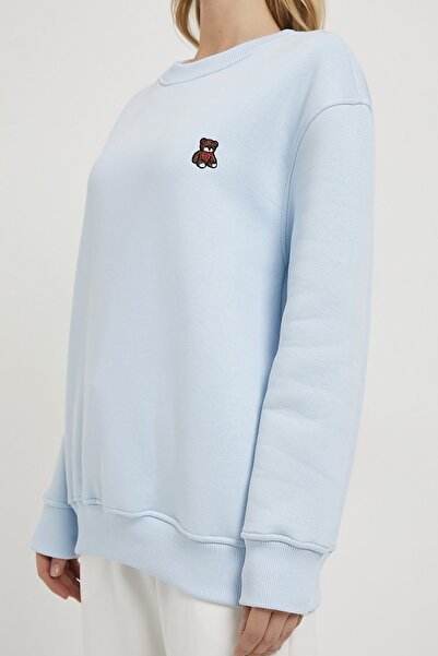 Arma Life Kadın Ayıcık Nakış Şardonlu Mavi Salaş Sweatshirt