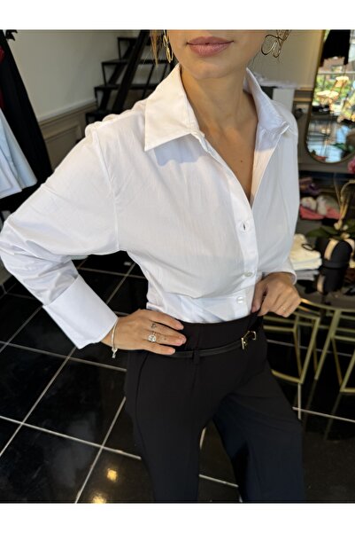 sinemcebutik Belden Oturtmalı Beyaz Gömlek