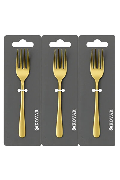 Kovar مجموعة شوكة كيك من الفولاذ المقاوم للصدأ مطلية بالكهرباء باللون الذهبي - 3 قطع