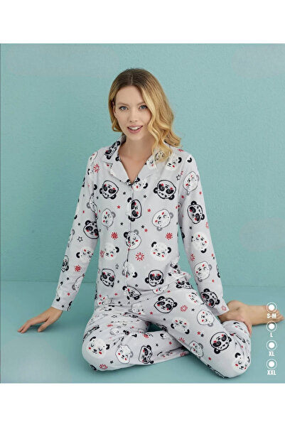 İpek Women's Long Sleeve Front Buttoned Suede Pajama Set