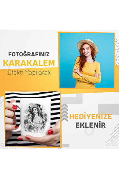 Hediyesepeti Kişiye Özel Fotoğraf Baskılı Karakalem Tasarımlı Kişiye Özel Porselen Kupa Bardak