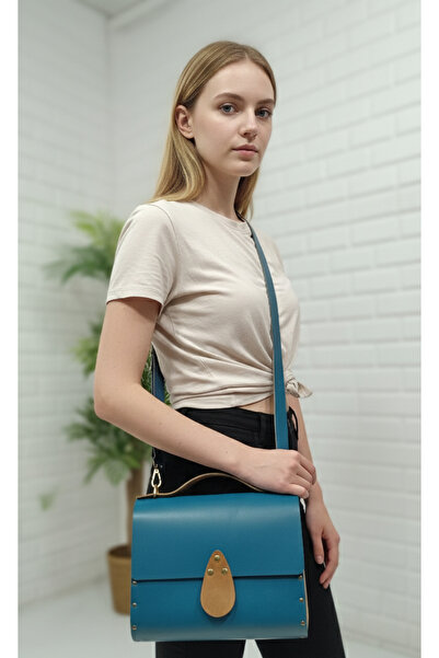 MARSEDO Women's Wooden Edged Genuine Leather Turquoise