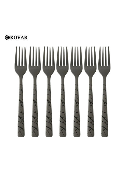 Kovar طقم شوكة كيك من الفولاذ المقاوم للصدأ باللون الأسود - 6 قطع