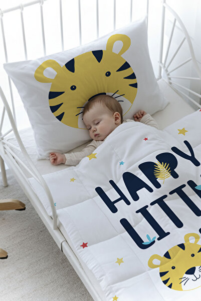 Tuğba Kuğu Organic Printed Baby (100X150) Quilt Set - Pure Baby Series - Happy Lion