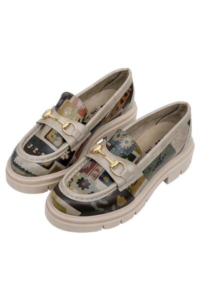 Dogo Women's Vegan Leather Cream Loafer - Anatolian Patterns Design