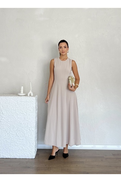 Nesil فستان نسائي أنيق بدون أكمام بتصميم طويل من الأسفل وقصة واسعة من الأسفل ...