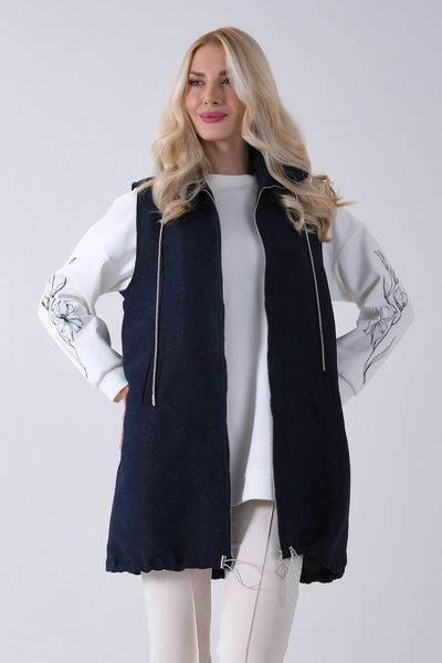 Feminist Tunik Kolu Çiçek Desenli Yelekli 2li Takım Lacivert 940120274