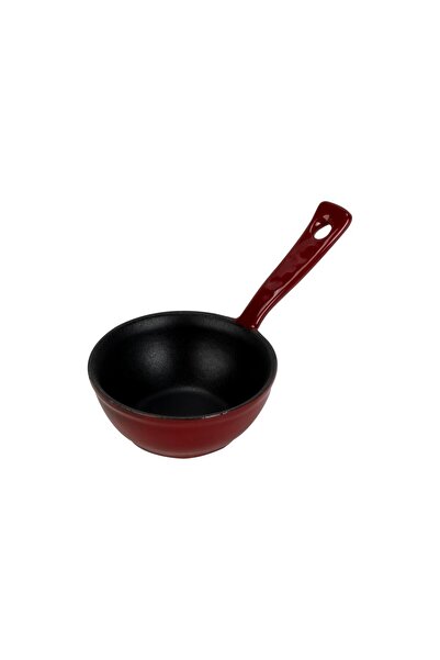 Lava Döküm Yuvarlak Sufle Sos Kabı Döküm Demir Yekpare Saplı Çap(Ø)7cm.-Bordo