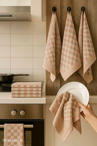 Mira Home 10 lu Dama Desenli Mutfak Kurulama Bezi 50x70 Cm Kahverengi