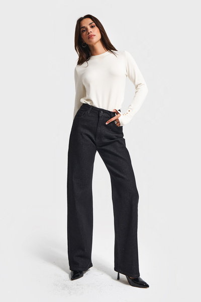 its basic Жіночі джинси темно-синього кольору 7w5-51 Straight Fit Висока талія Внутрішня довжина 80 см Еластан Тканина Денім