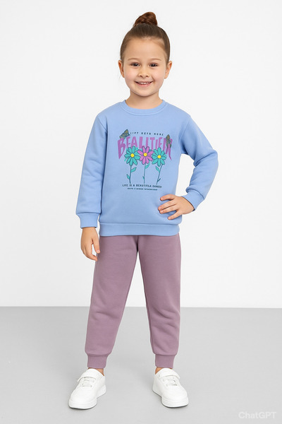 mb kids Set de trening pentru fete cu 3 fire din fleece cu flori