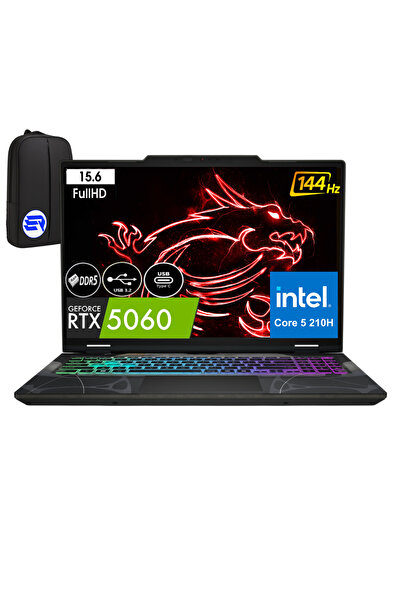 MSI CYBORG 15 B2RWFKG-207XTREP9 CORE 5 210H 24GB 2TB SSD RTX5060 15.6'' Win11 Pro + ElektroPasaj Çanta
