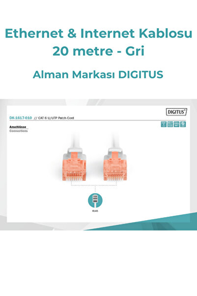 Digitus Ethernet & Internet Kablosu - Cat6 Gri (20 metre)