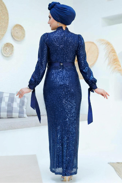 ALA MİRA Pul Payet Lacivert Tesettür Abiye Elbise ALM4667L