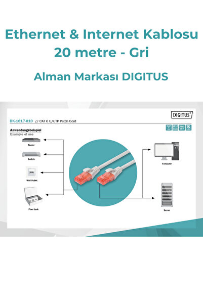 Digitus Ethernet & Internet Kablosu - Cat6 Gri (20 metre)