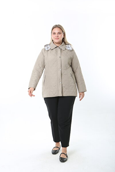 TUTveAL Collection Quilted Coat, Plus Size Coat, Spring Season, Plus Size Jacket, Hooded, Water Resistant Coat