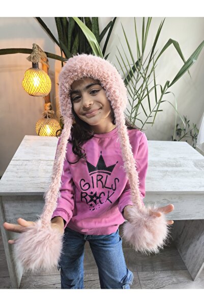 Şimo Butik Beretă lungă cu pompon pentru fetiță, care acoperă urechile, pluș,...