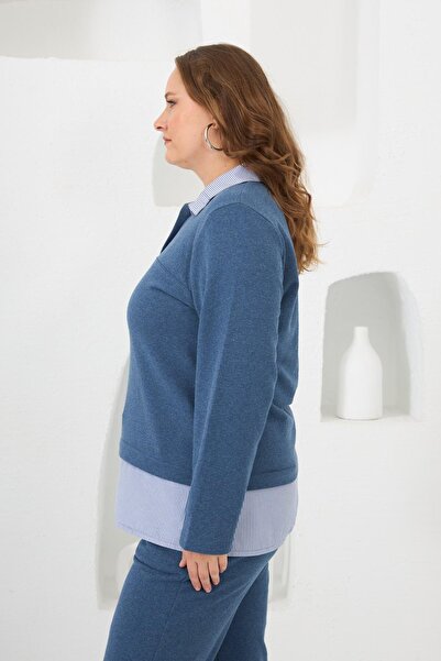 RMG Gömlek Görünümlü Büyük Beden Sweat Mavi