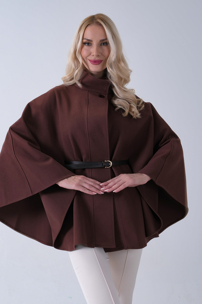 Feminist Hakim Yaka Tek Düğmeli Kemerli Panço Kahve 31050725