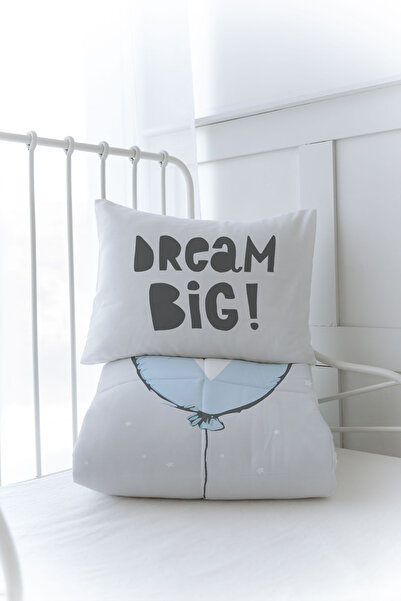 Tuğba Kuğu Organic Printed Montessori (100X200) Quilt Set - Pure Baby Series - Blue Heart Balloon