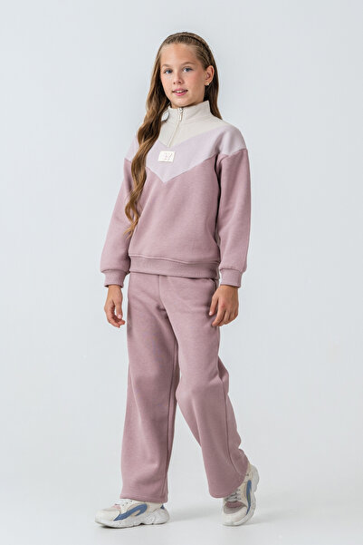 AHENGİM Σετ χειμερινής φόρμας για κορίτσια με λεπτομέρεια πεταλούδας με μισό φερμουάρ 3 κλωστών Ak4233