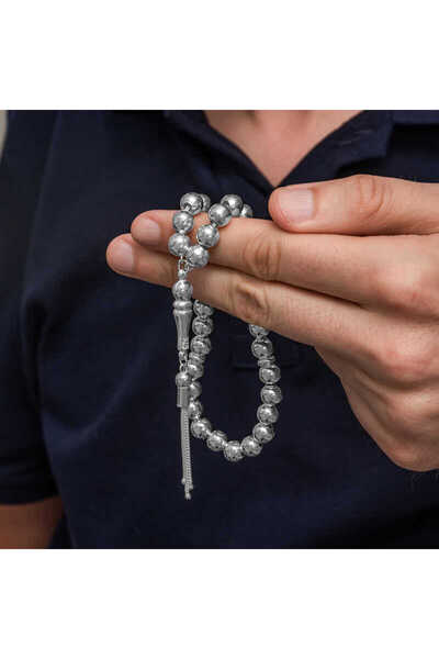 Gumush سبحة رجالية من الفضة على شكل كرة أرضية مقاس 7 ملم