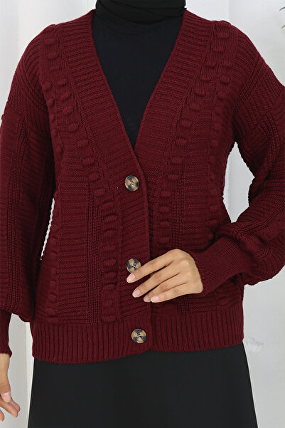 benguen Πλεκτό Πουλόβερ με Πομπόν S4002 Βουργουνδίας