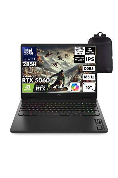 HP OMEN Ultra 9-285H 32GB 2 TBSSD RTX5060 (8GB) 16" WUXGA Windows 11 Pro + S. Çantası BQ3Z2EAHMF17