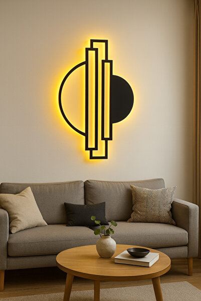 LED Işıklı Geometrik Metal Duvar Dekoru