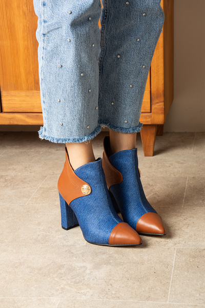 irmona LAYLA KOT TABA DERİ DETAYLI 7 CM TOPUKLU BOT BOTTİE