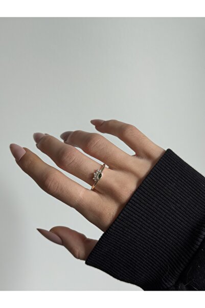 STOLIA Green Zircon Stone Non-Tarnish Steel Gold Eye Detail Ring