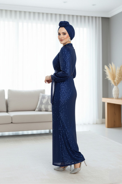 ALA MİRA Pul Payet Lacivert Tesettür Abiye Elbise ALM4667L