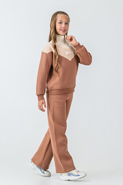 AHENGİM Σετ χειμερινής φόρμας για κορίτσια με λεπτομέρεια πεταλούδας με μισό φερμουάρ 3 κλωστών Ak4233