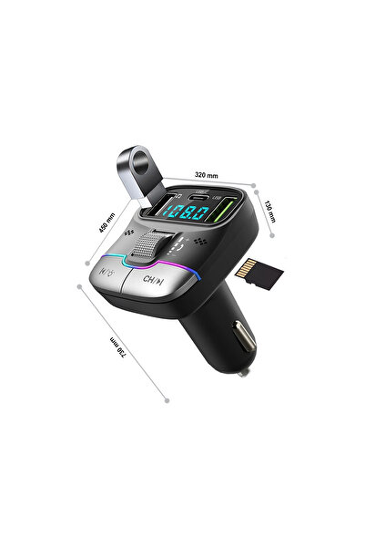 Genel Markalar 55W PD ve QC Destekli Type-C Çıkışlı Bluetooth FM Modülatör ve...