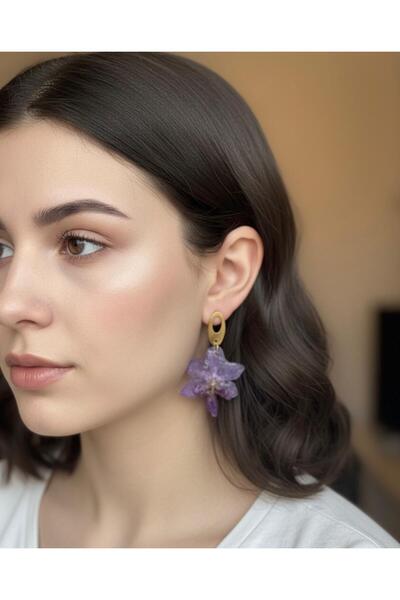 Lorys Boutique Cercei Orhidee naturala in rasina Epoxidica