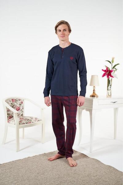 Estiva Combed Cotton Interlock Checkered Long Sleeve Men's Pajama Set