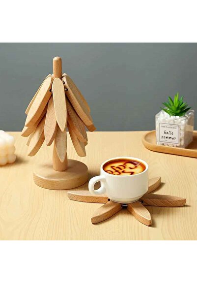 TUMU LIFE 3'lü Standlı Bambu Nihale Seti, Isıya Dayanıklı Bardak ve Tencere Altı Katlanır Nihale 1 Adet