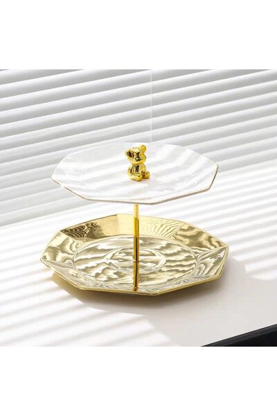 Trendy's Δίσκος φρούτων TRENDY'S, με δύο χρυσά επίπεδα, 20X25 εκ.