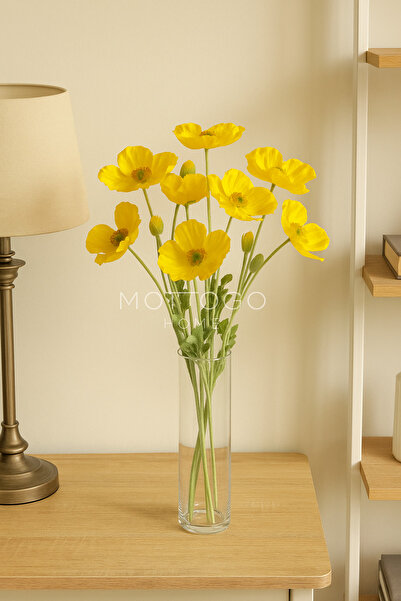 Mottogo Gerçekçi Yapay Gelincik Çiçeği – 60 cm – 2 Dal (Her Dalda 4 Baş) Bakım Gerektirmeyen Çiçek