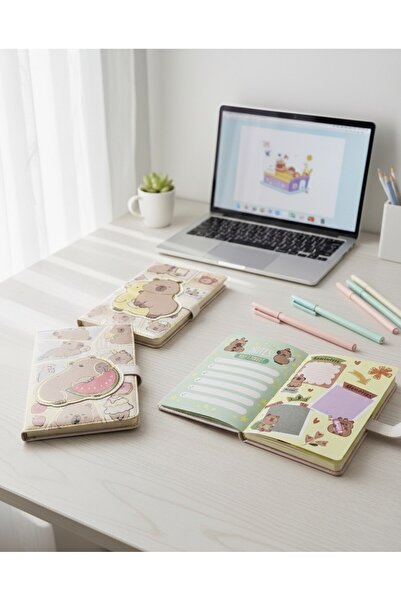 Kokoş İşler Trend Capybara Themed Organizer Agenda Notebook Set - Planner and Notepad with Cover
