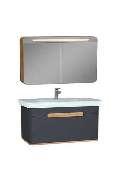 VitrA Sento Aynalı Çekmeceli Dolap Seti, Antrasit, 100cm (60820, 60897)